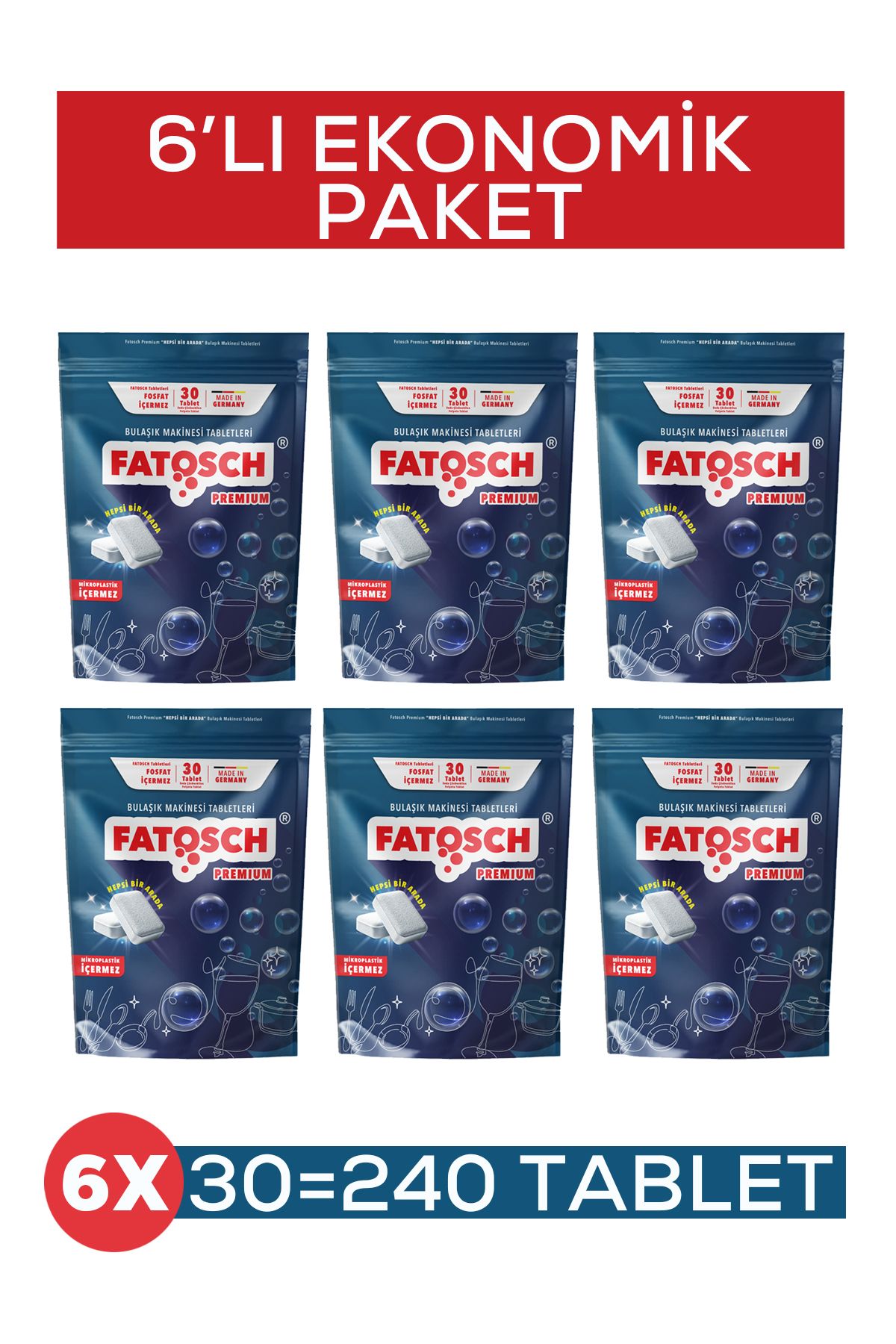 fatosch Premium Bulaşık Makinesi Tableti 6 Paket ”hepsi-bir-arada” Beyaz 180 Tablet