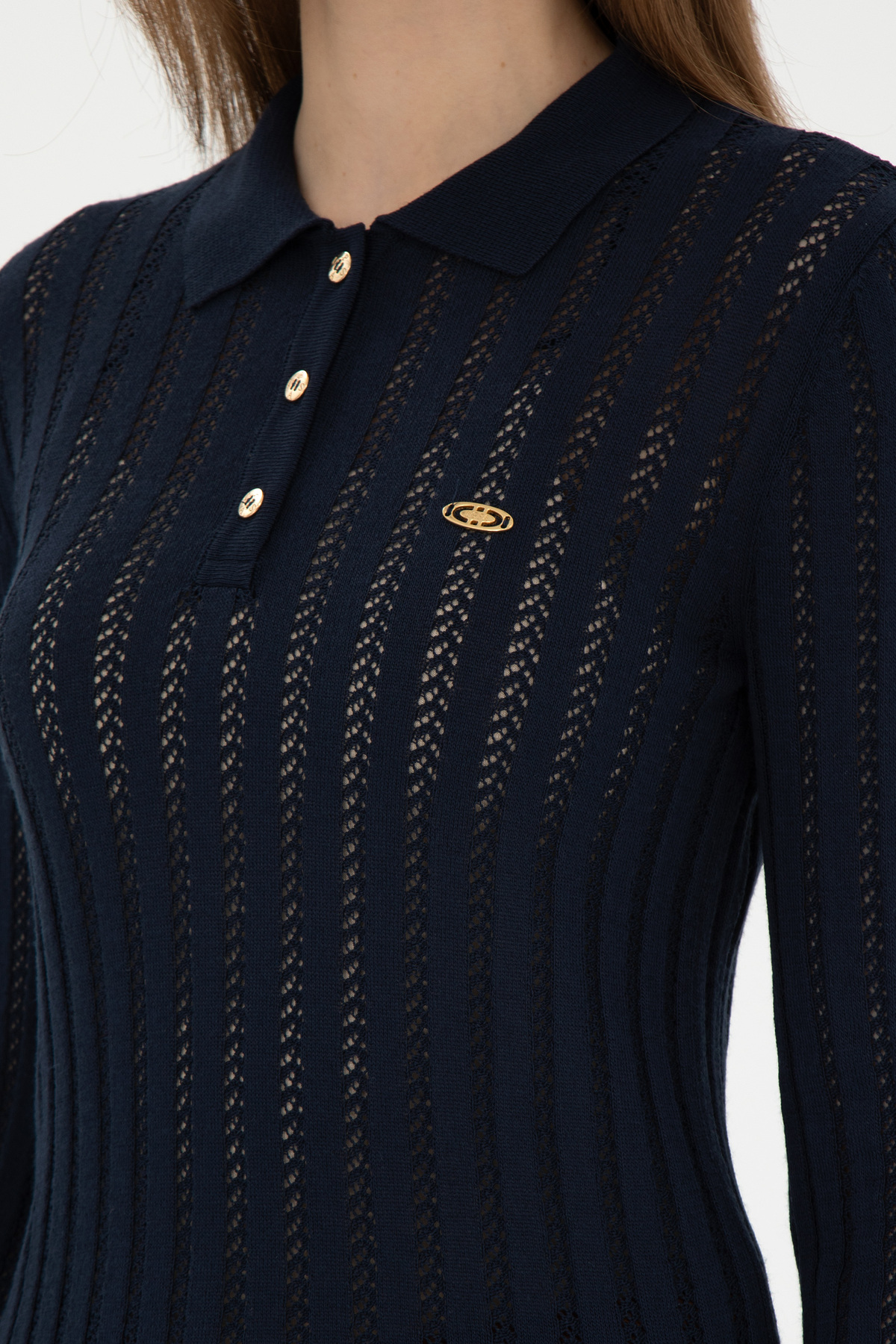 U.S. Polo Assn. Kadın Lacivert Polo Yaka Kazak 50293129-VR033 görsel 7