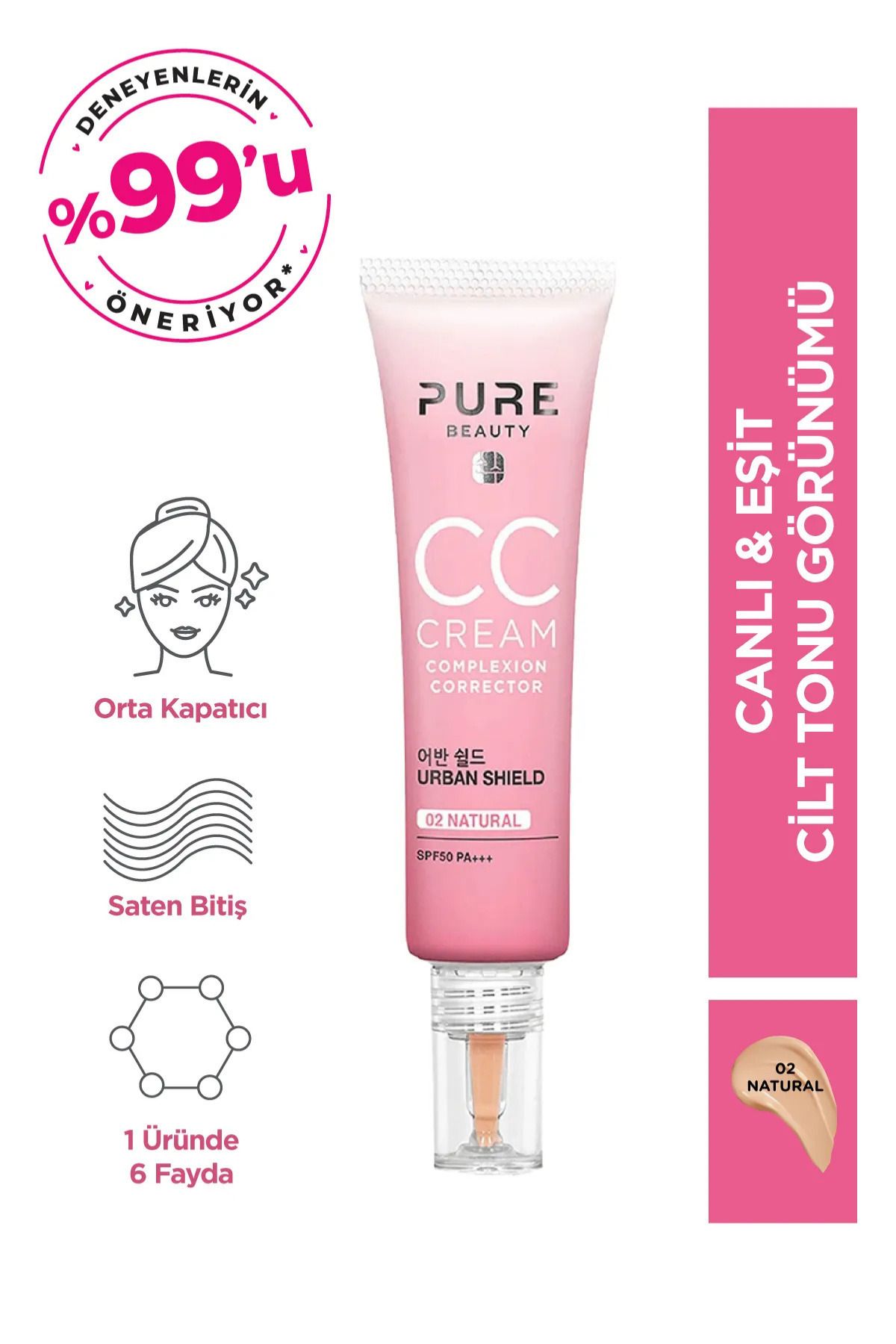 PURE BEAUTY Canlı Ve Eşit Cc Krem Spf50 Pa Natural 30 ml