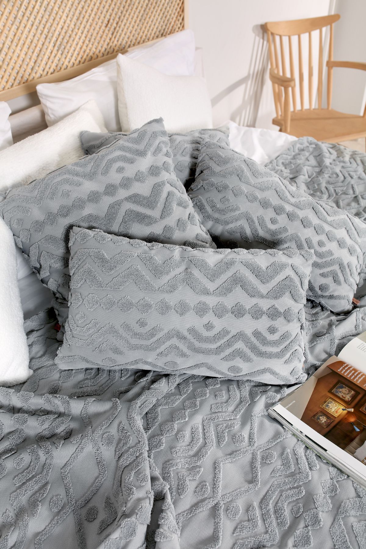 HAMUR-Double Nordic Bedspread Set - Bohemian Punch Ponch Pattern, Letta Grey 4