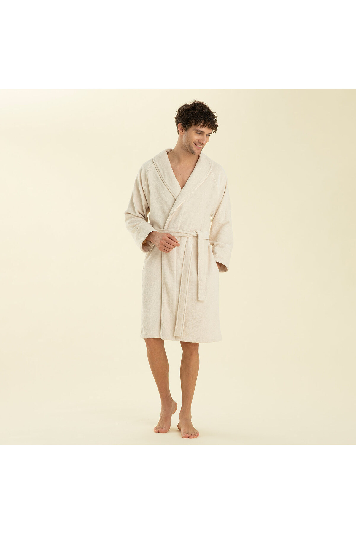 Chakra-Solid Unisex Bathrobe Ecru 3