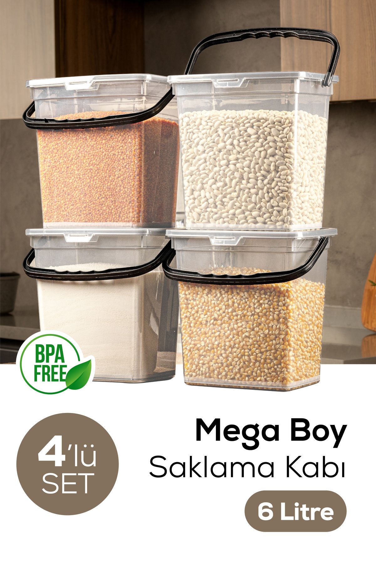 Vienev-6-Liter Mega Size 4-Piece Flour Pulses Container with Handles and Clear Storage Box 1