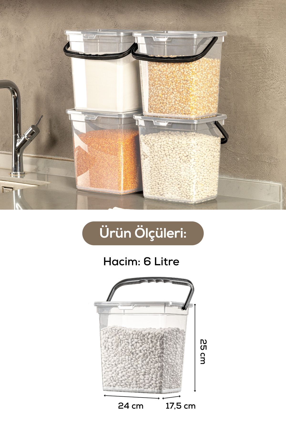 Vienev-6-Liter Mega Size 4-Piece Flour Pulses Container with Handles and Clear Storage Box 7