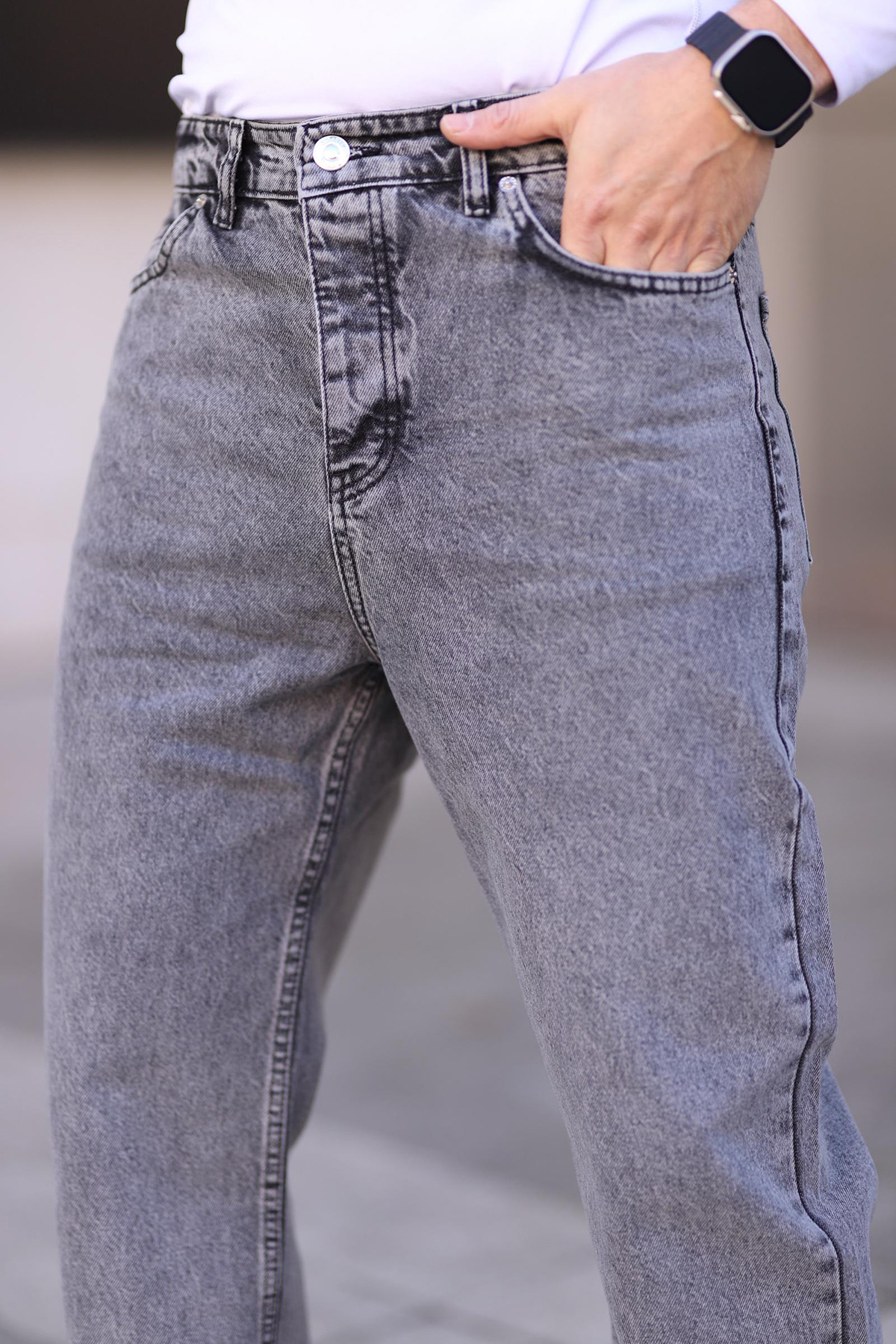  TRENDYOL MAN Gri %100 Pamuk Baggy Fit Jeans Kot Pantolon