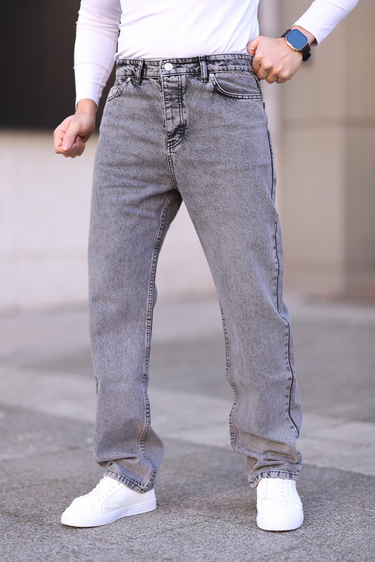  TRENDYOL MAN Gri %100 Pamuk Baggy Fit Jeans Kot Pantolon