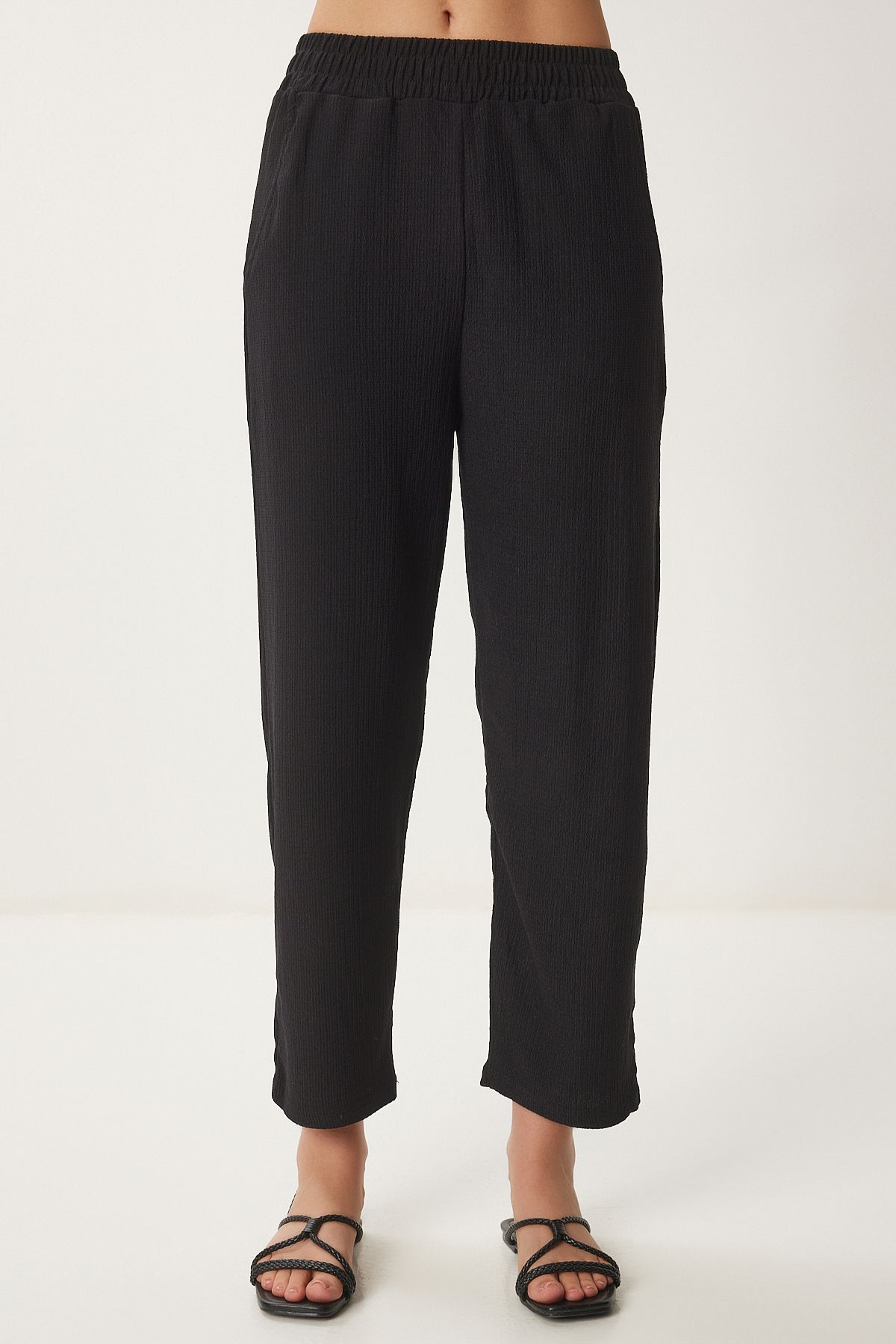 Happiness İstanbul-Schwarzes Strickset mit Kimonohose für Damen BY00050 5