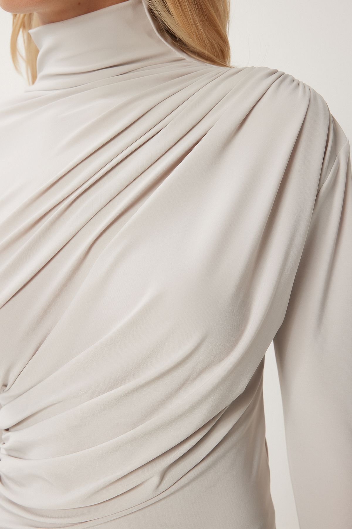 Happiness İstanbul-Damenbluse „Stone Gather“ mit detailliertem Stehkragen in Sandy FF00135 4