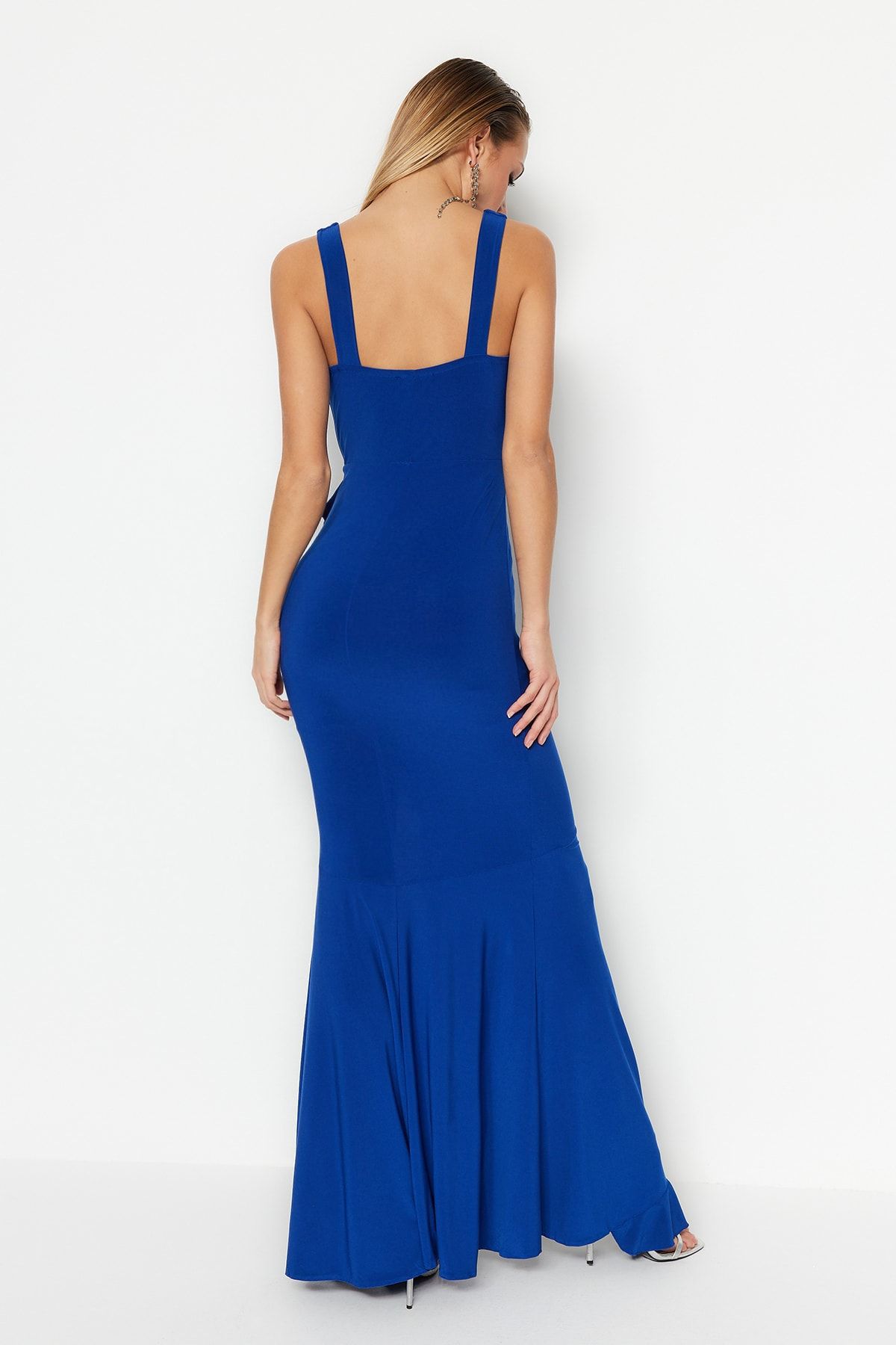 Trendyol Collection-Rochie de seară tricotată cu volan căptușită Saks Rochie de absolvire de noapte TPRSS19UT0026 6