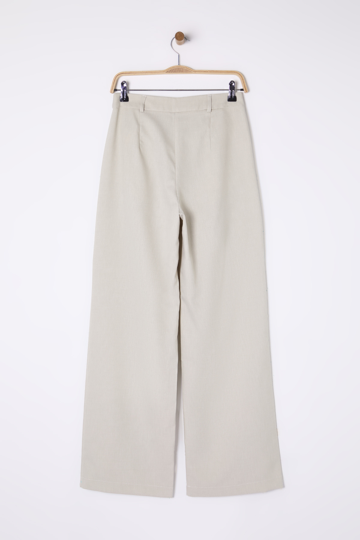 Trendyol Collection-Beige Wide Leg Pleated Woven Trousers 8