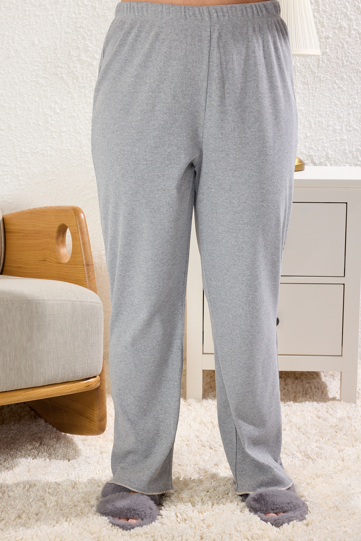Trendyol Curve-Gray Knitted Pajama Set - Square Collar, Camisole TBBAW25AI00048 4