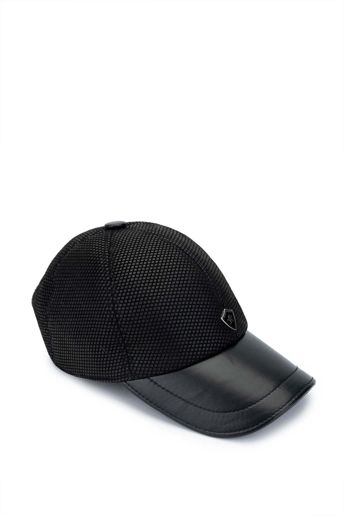 Tamer Tanca-Şapcă de baseball neagră din piele şi textil pentru bărbaţi 1