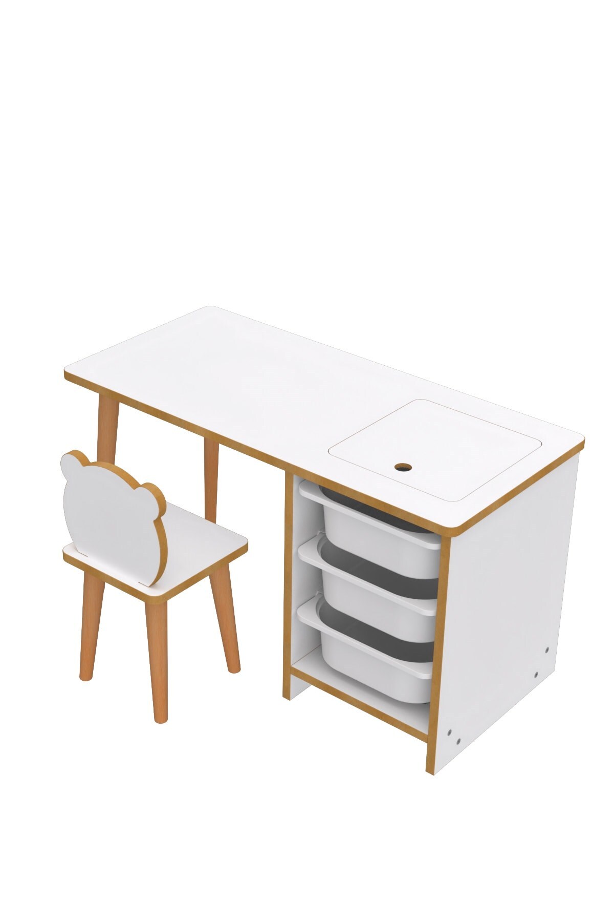 Pratico Soho - Çocuk Çalışma Masası Oyun Ve Etkinlik Masası Beyaz Sepetli fotoğrafı 6 (önizleme)