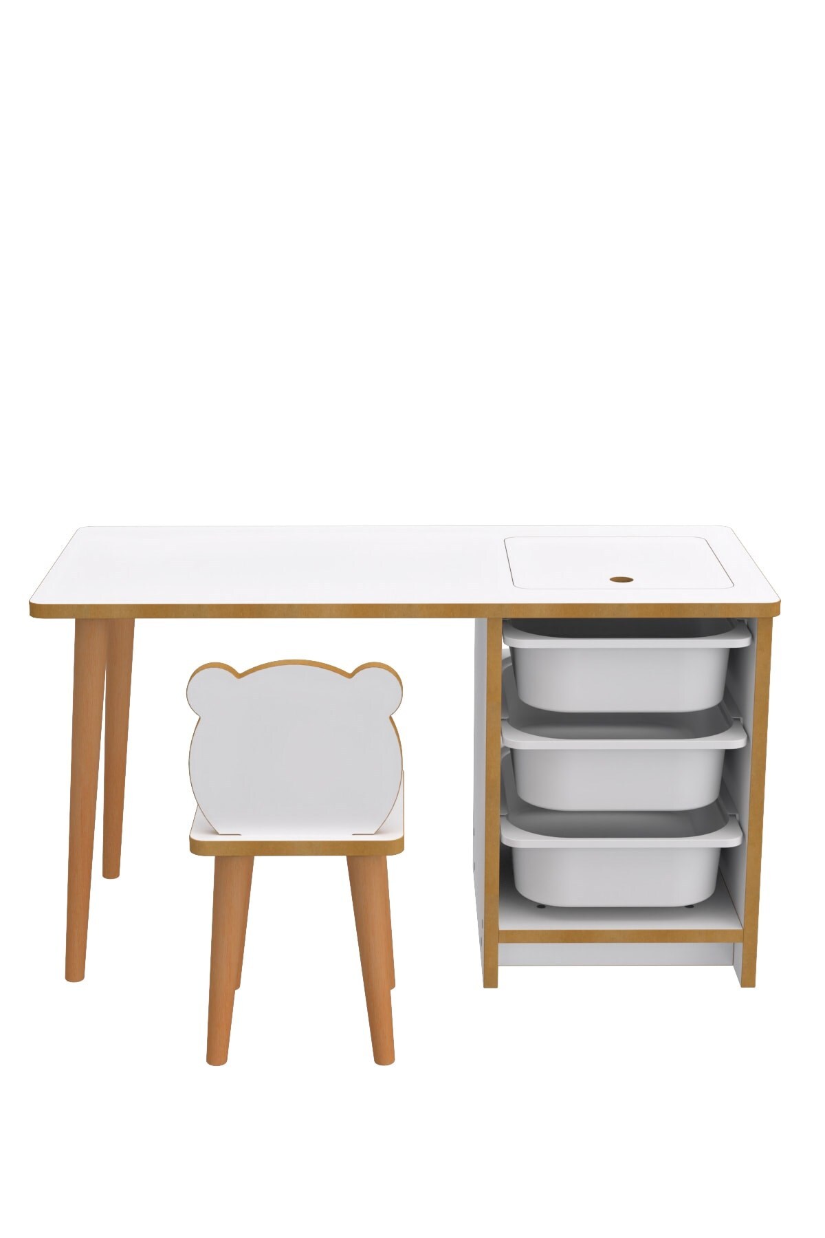 Pratico Soho - Çocuk Çalışma Masası Oyun Ve Etkinlik Masası Beyaz Sepetli fotoğrafı 7 (önizleme)