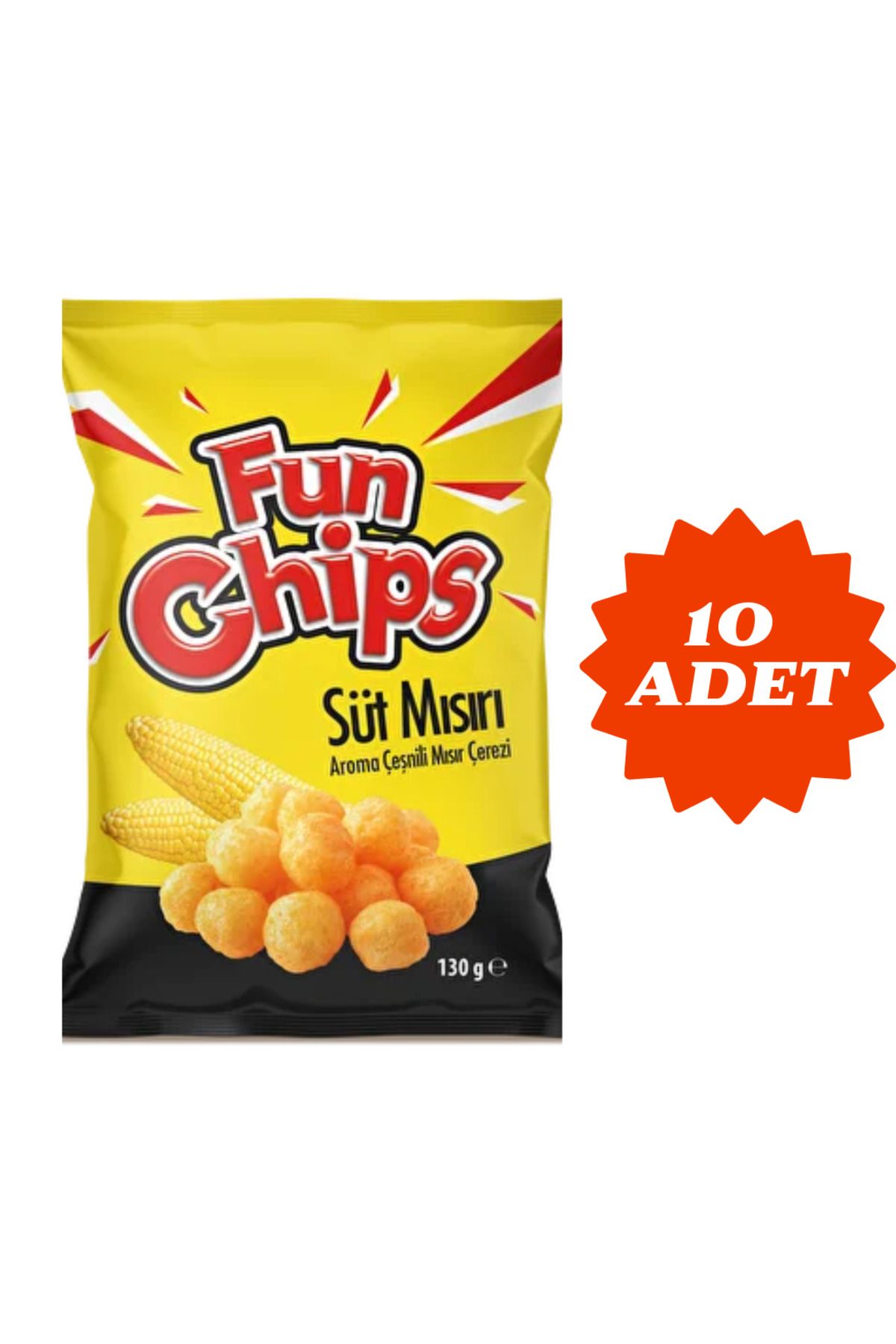 elmasgrup FUN CHİPS MISIR ÇEREZİ SÜT MISIRLI 130 GR 10 ADET