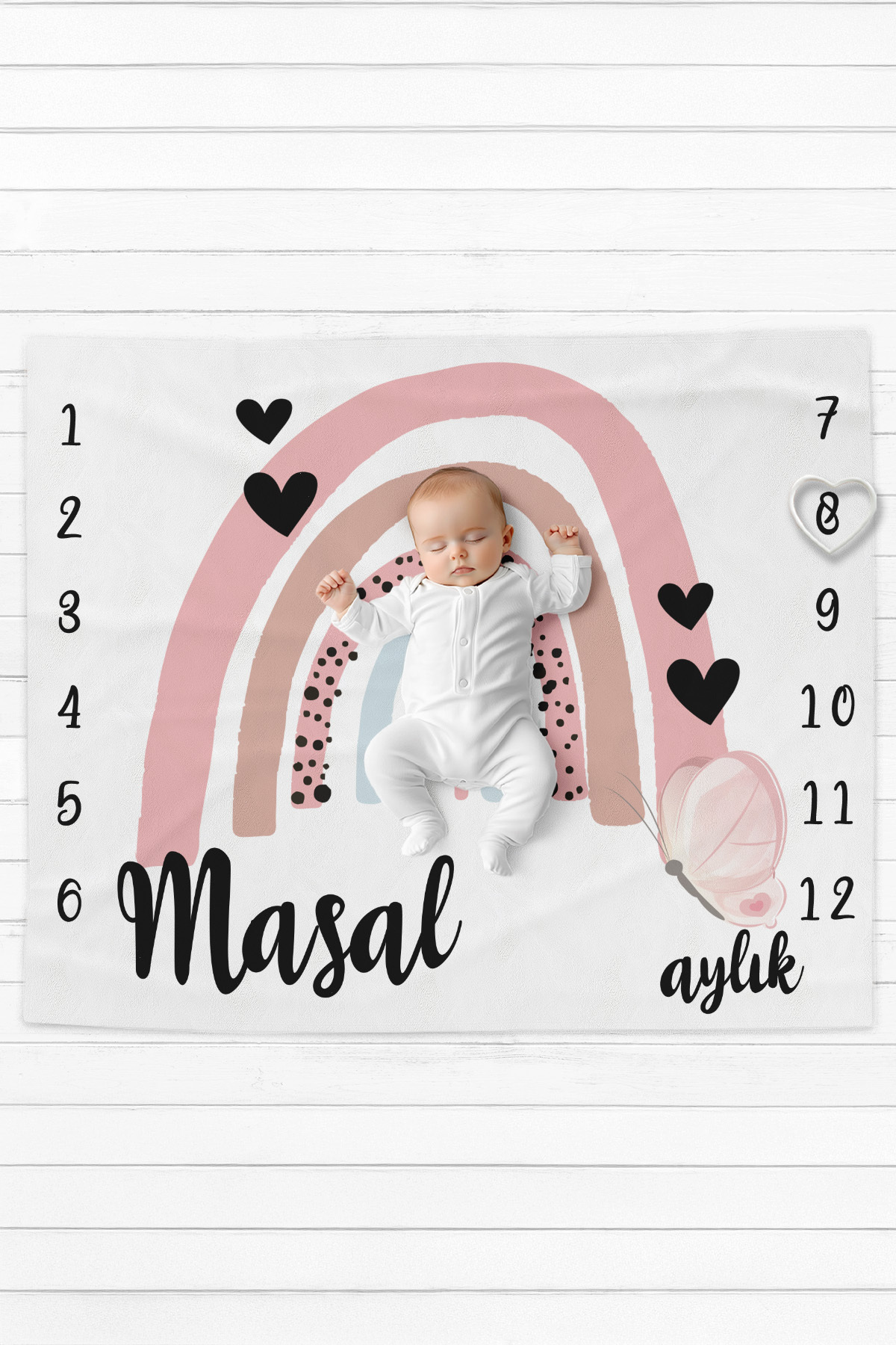 100% Cotton Named Baby Photo Shooting Memorial Cover (120x100 cm) Heart Rainbow