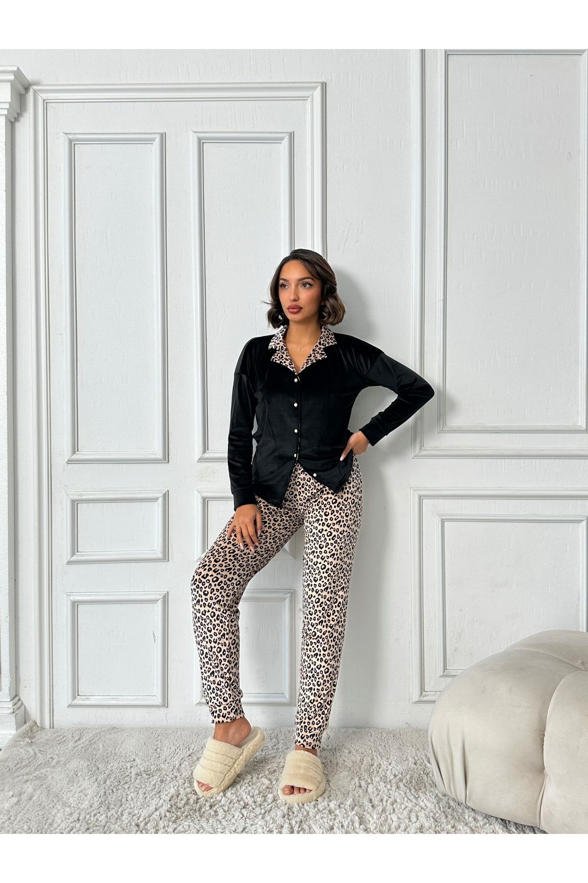 Miss Prova-Leopard Pattern Velvet Pajamas Set Misspt7109 1