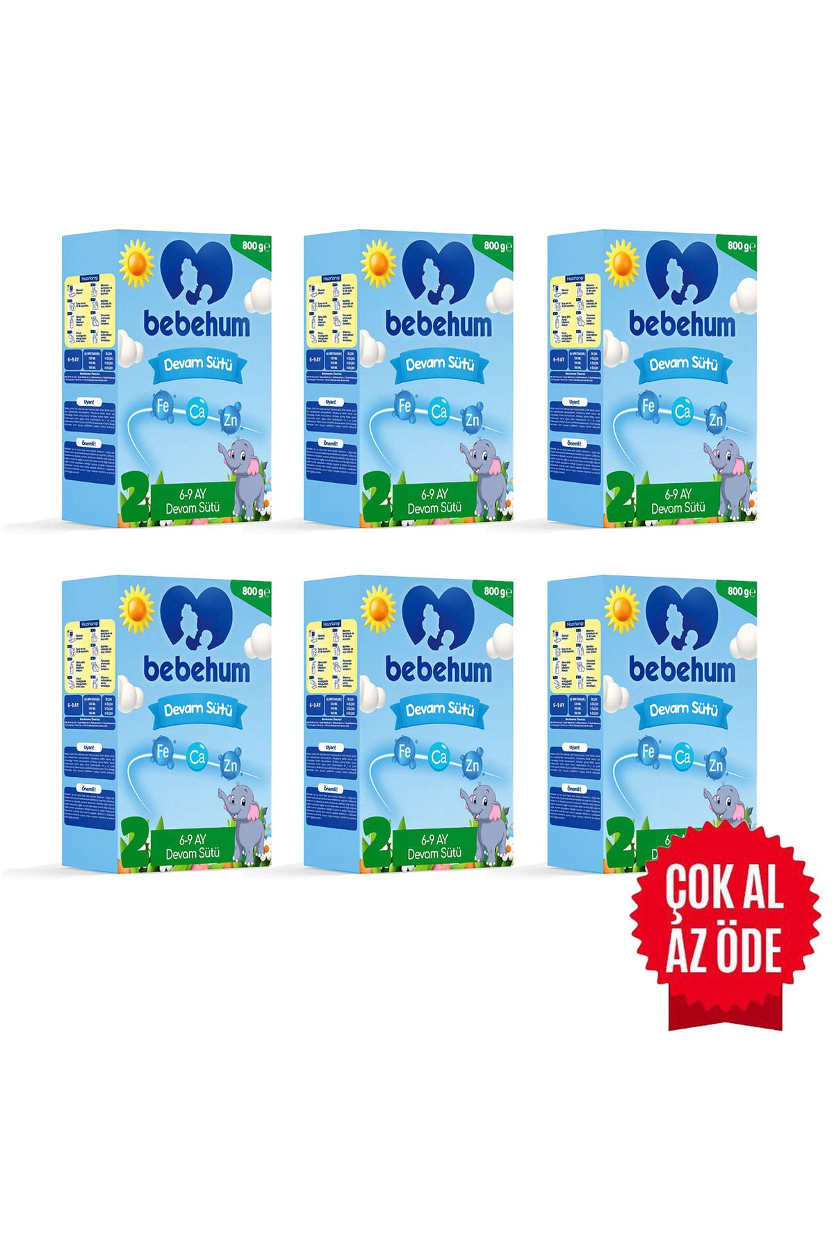 bebehum 2 No Bebek Sütü 6-9 Ay 800 gr X 6 Adet