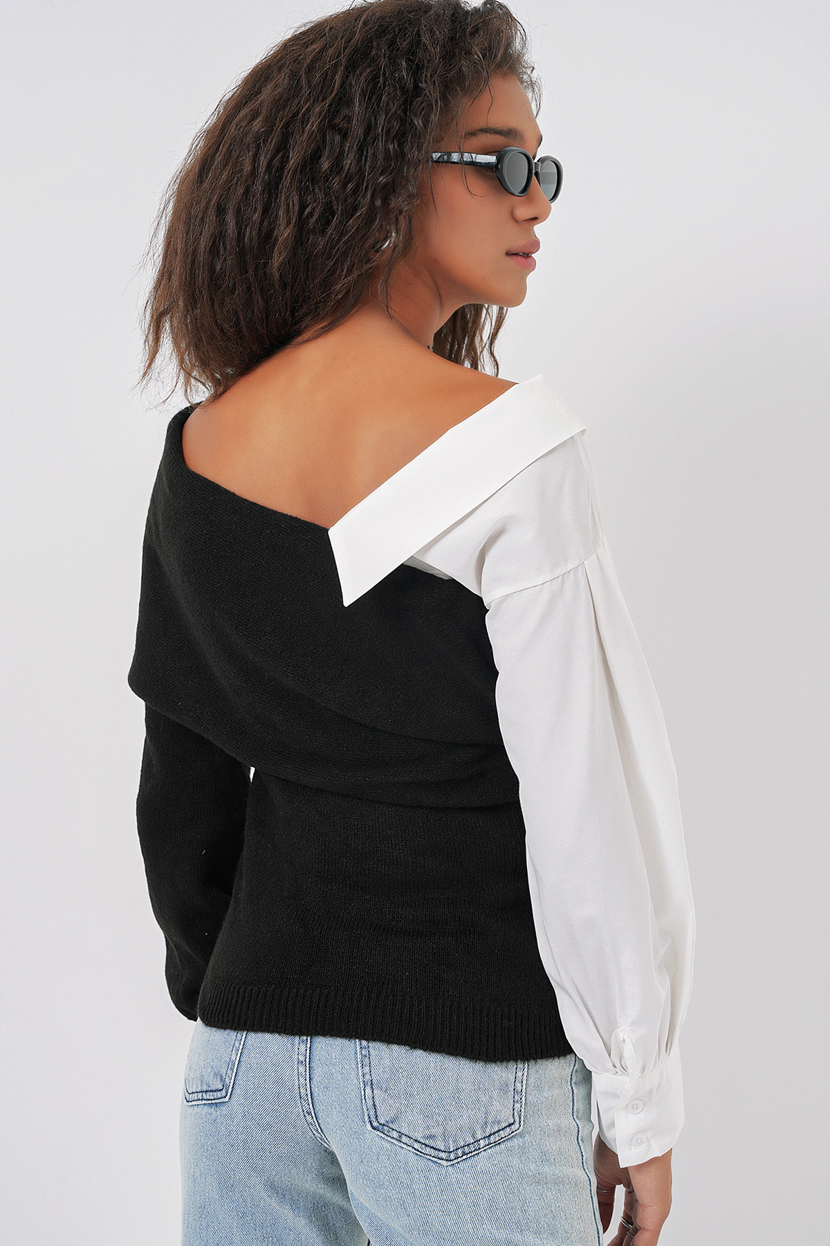 Bigdart-15916 Hemd Detaillierte Strickwaren Bluse Pullover - Schwarz 5
