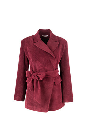Genel Markalar Fitilli Kadife Beli Kuşaklı Bordo Ceket