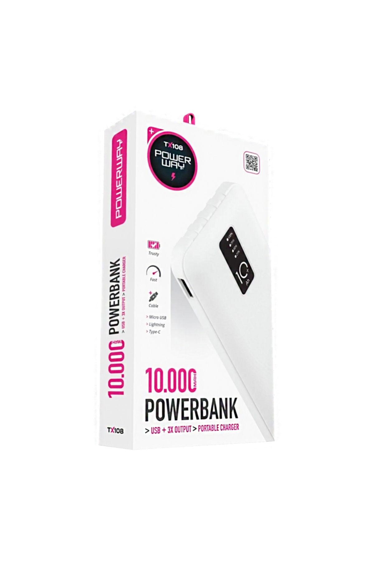 Drop Deposu-Powerway Tx108 10000 Mah Black Indicator Extra Wired 4-Output Powerbank (4172) 4