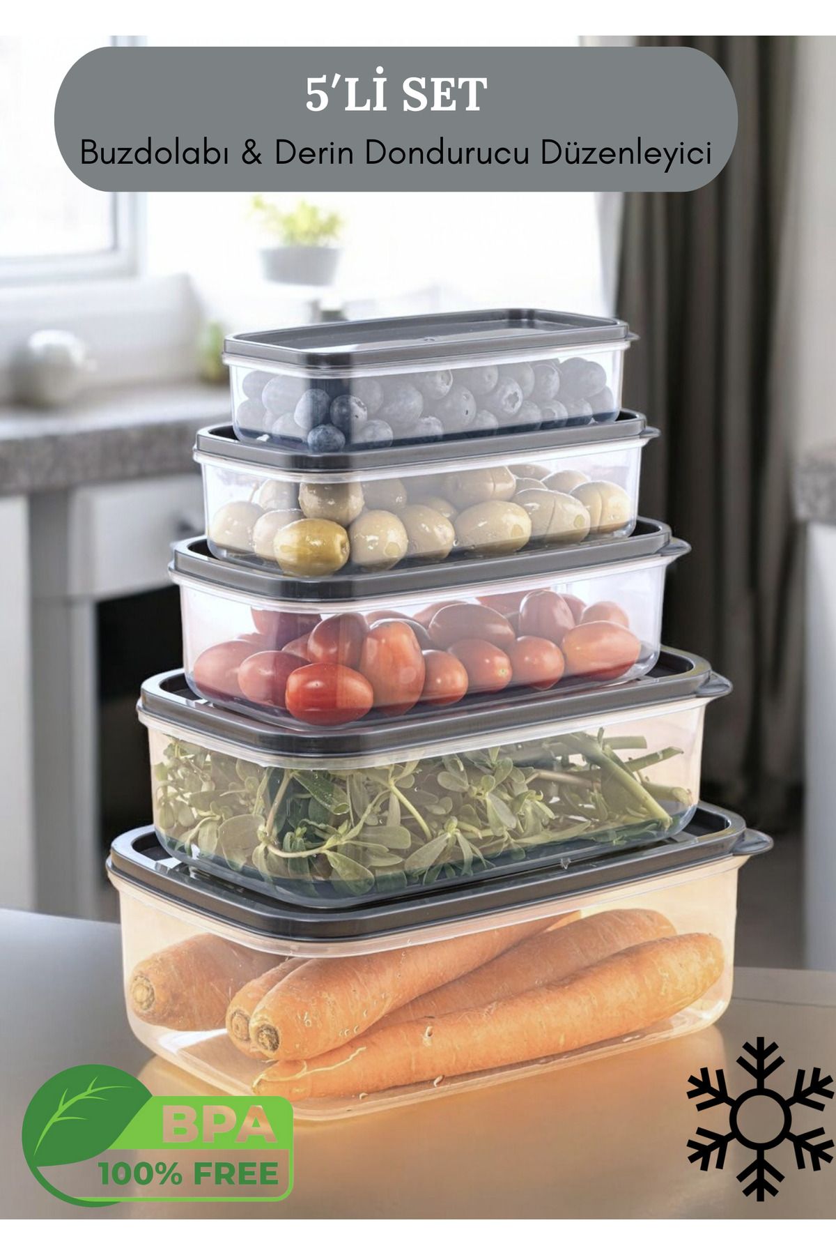Flash Bazaar-Trendy 5-Piece Storage Set - Rectangular & Clear Refrigerator Organizer 6