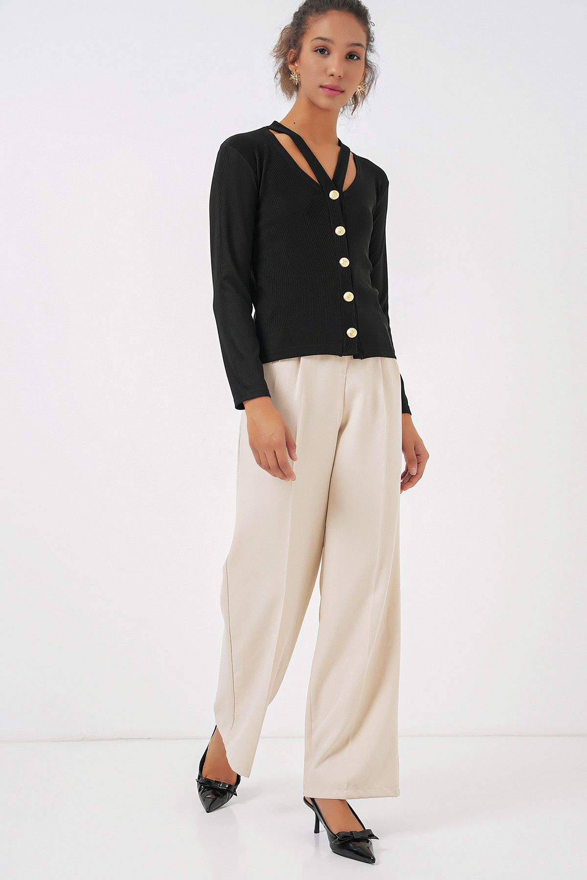 Bigdart-924 Buttoned Basic Knitwear Cardigan - Black 2