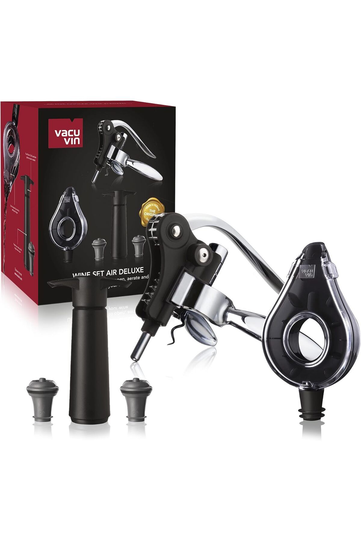salesalbutik Vin 3890760 Air Deluxe şarap aksesuar seti, plastik, siyah