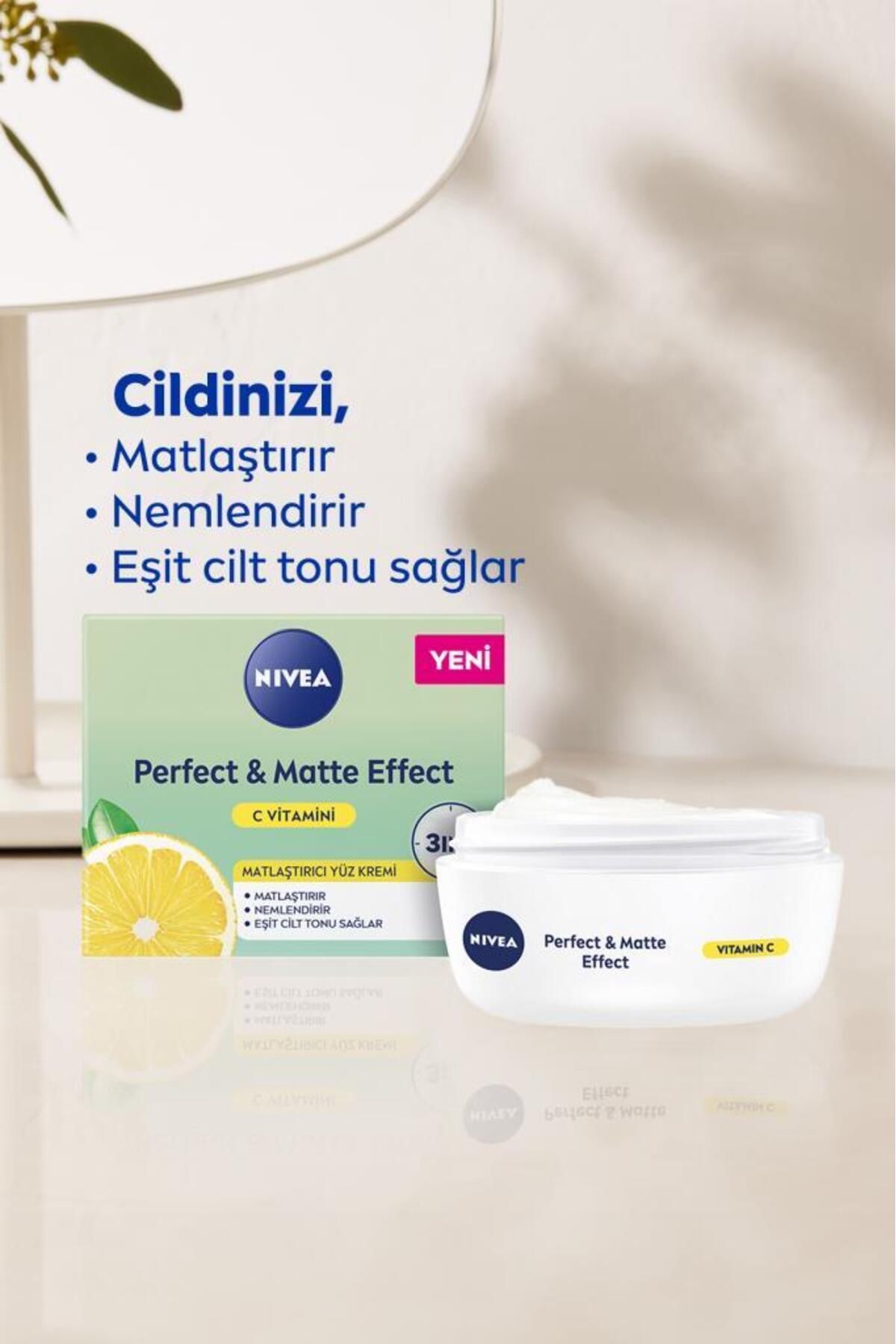 NIVEA Perfect&matte Matlaştırıcı Gündüz Yüz Bakım Kremi 50ml, C Vitamini, Eşit Cilt Tonu, Nemlendirici-2