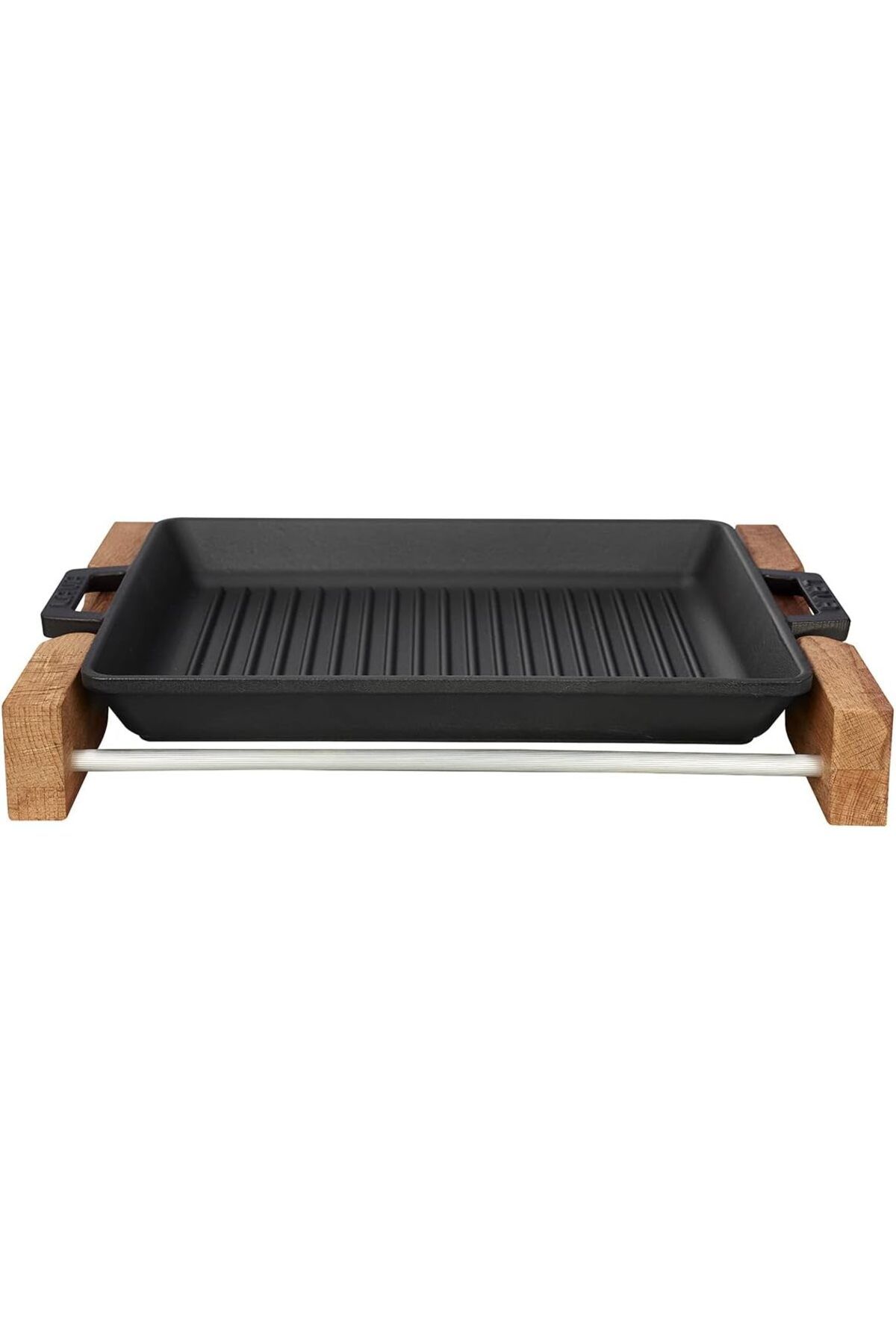 STOREMAX Metal Döküm Izgara Tava, Metal Kulplu, Ahşap Standlı, 26x32 cm