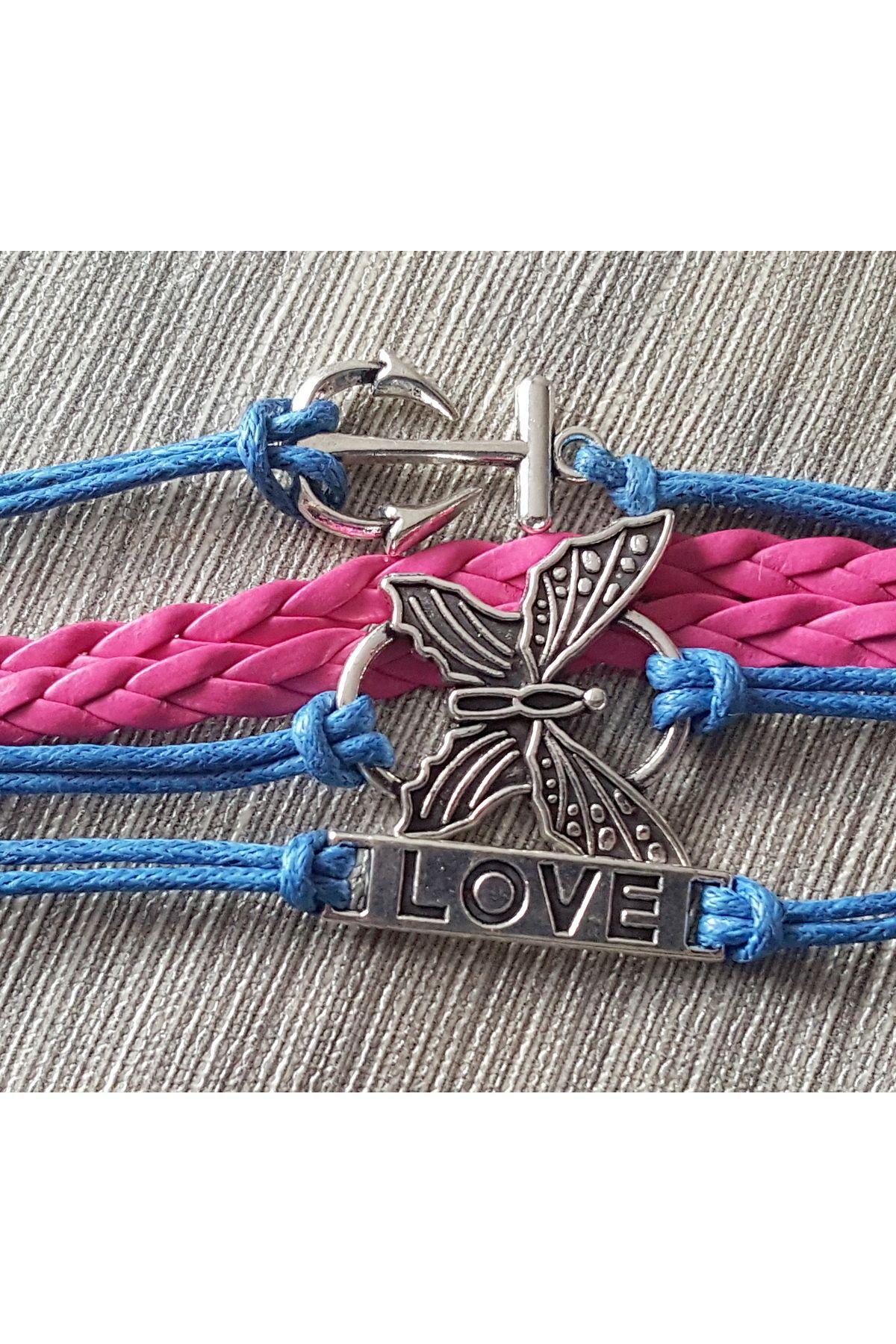 morlalem m-Pink Knitted Chain Bracelet for Women - Waxed Cotton String, Butterfly Anchor, Love Love 4