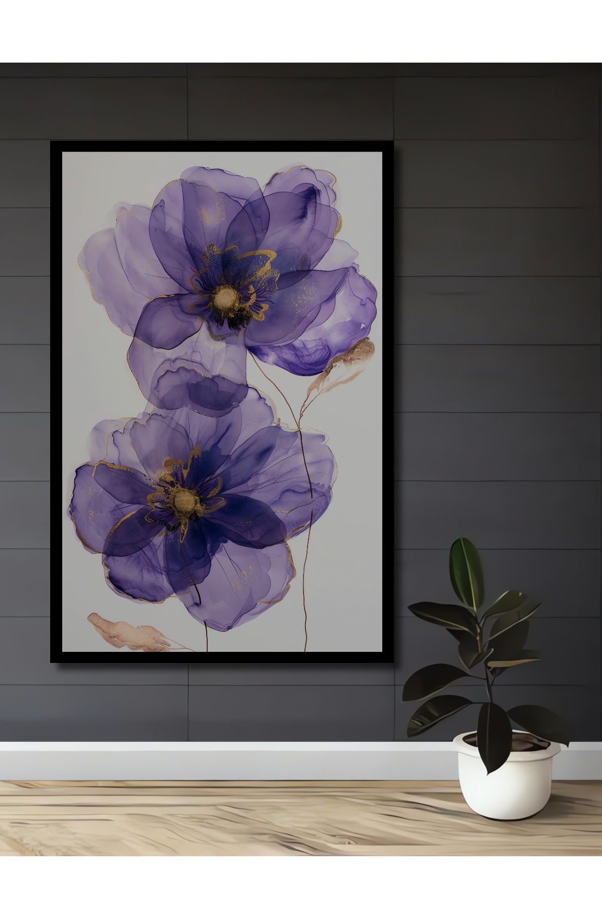 Frame Look Purple Flowers Decorative Wood MDF Home Wall Table Rectangular Home Wall Table