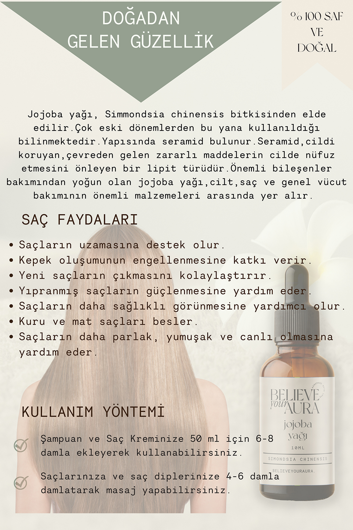 Jojoba Yağı - %100 Saf ve Doğal Cilt ve Saç Bakım Yağı - Jojoba Oil - 10 ml — ATYJJB — تصویر 3 از 6