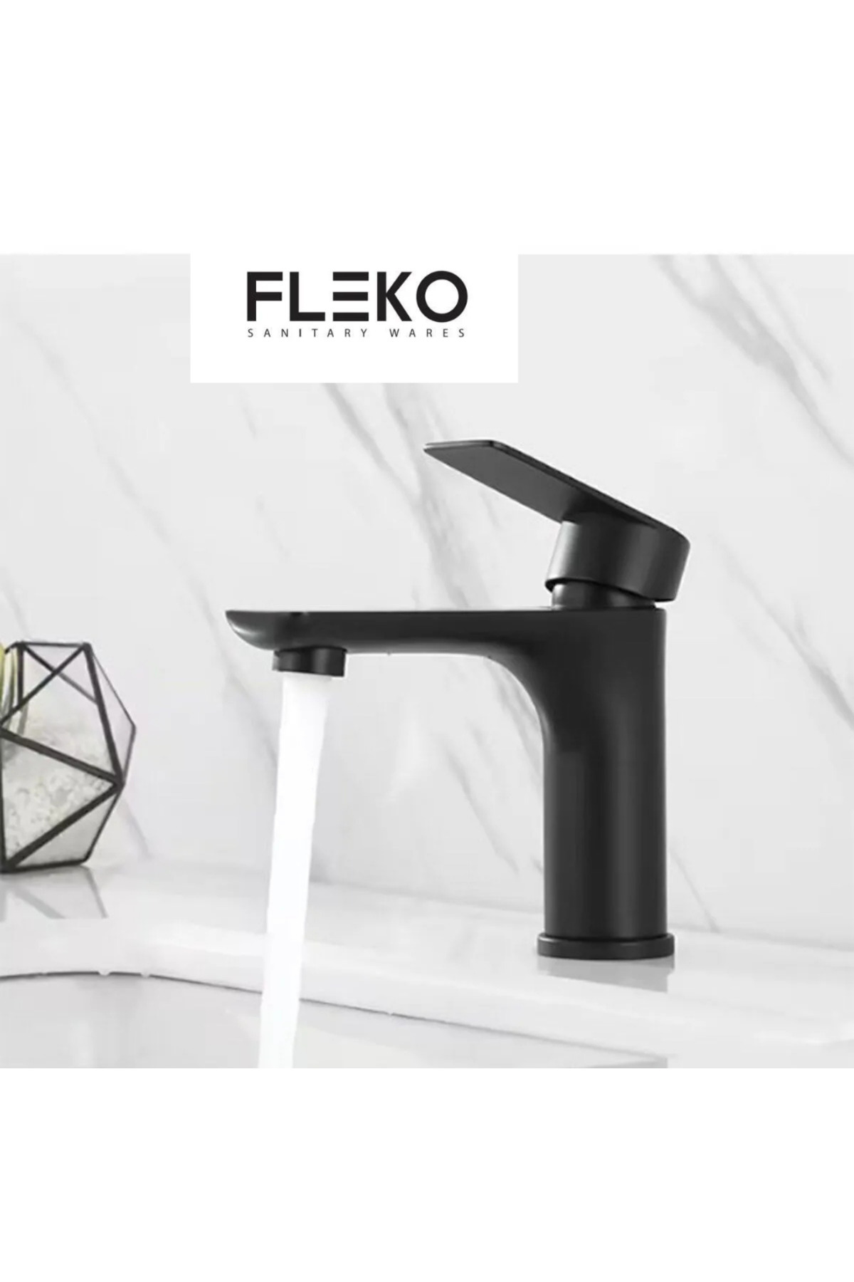 KAVİTİCARET Fleko Siyah Lavabo Bataryası Pirinç Döküm Lavabo Musluğu
