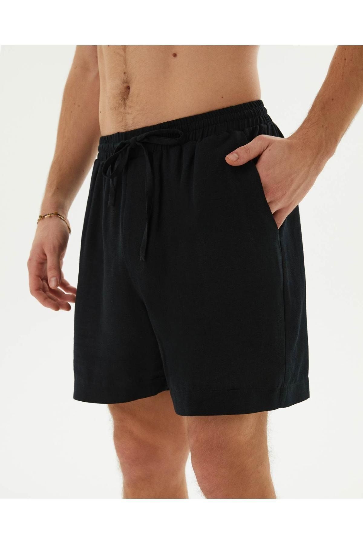 Ayma Active-Black Pocketed Elastic Waist Lace-up Yoga Shorts 7