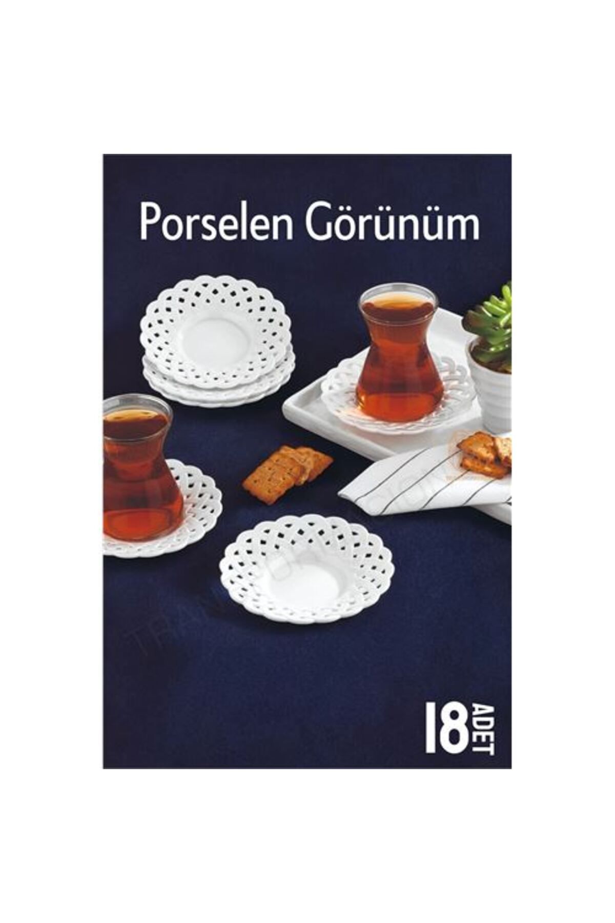 KfksStore Engithalat Çay Tabağı Porselen Görünüm 18 Adet Tabağı Seti Seti