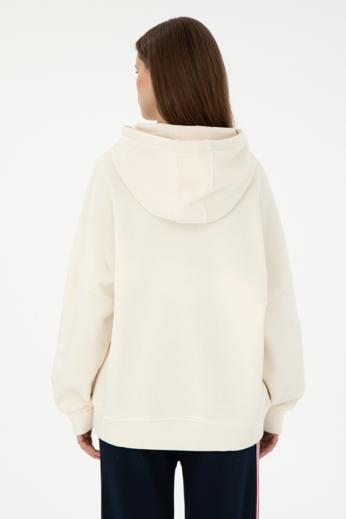 U.S. Polo Assn. Kadın Krem Kapüşonlu Sweatshirt 50292353-VR071 görsel 5