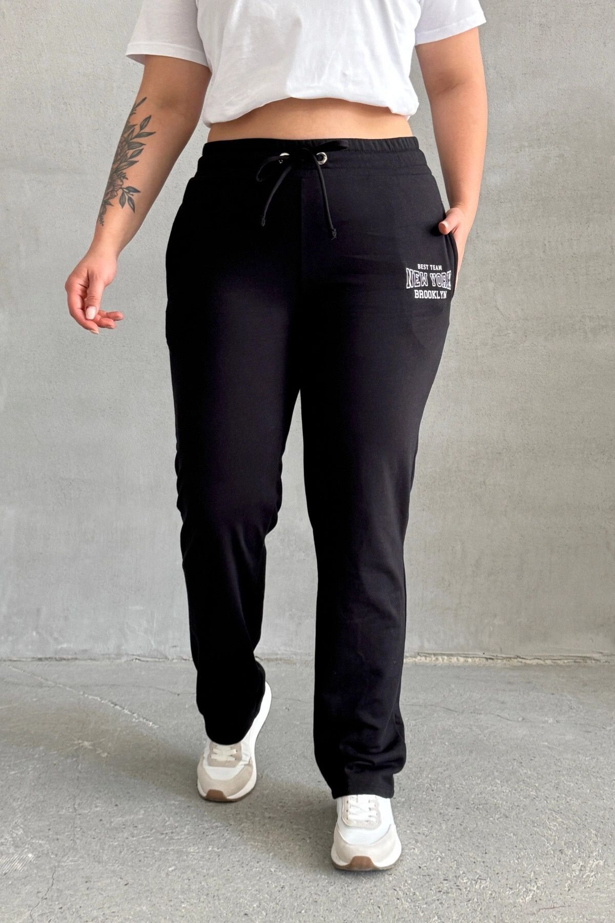 Stil Diva-Plus Size Text Printed Drawstring Pocket Sweatpants - 303902 5