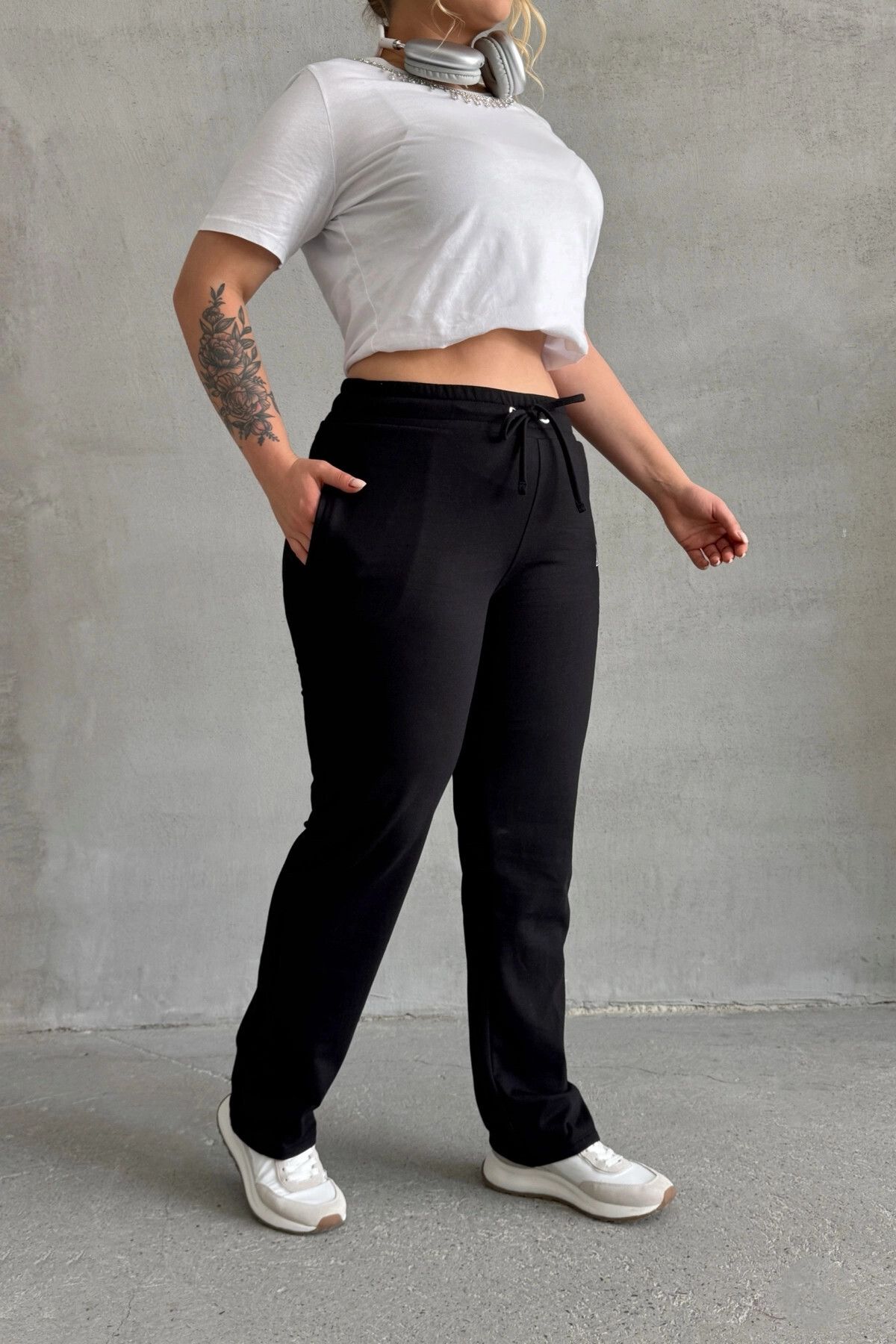 Stil Diva-Plus Size Text Printed Drawstring Pocket Sweatpants - 303902 6