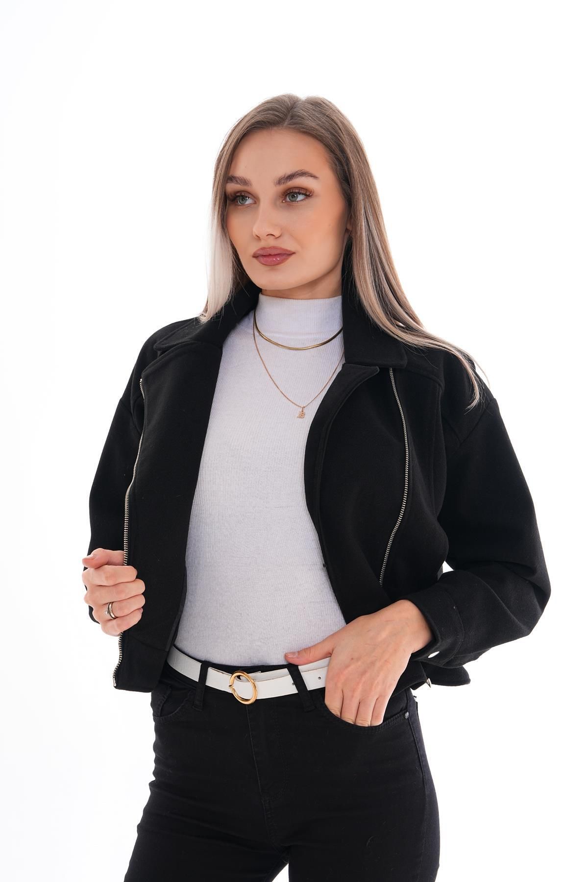 ŞİMAL-Women's Cross Zipper Detailed Stamp Jacket 245367   - 4