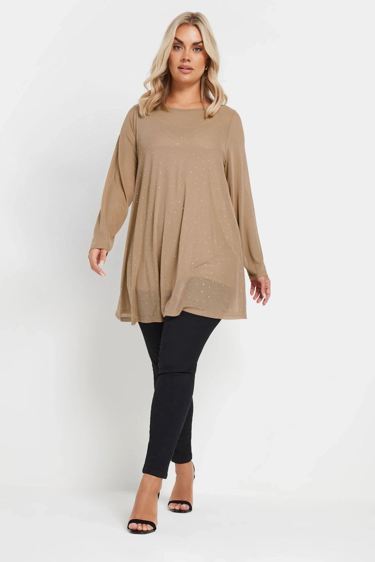 Stil Diva-Plus Size Long Sleeve Lined Stone Embroidered Blouse 303787 4