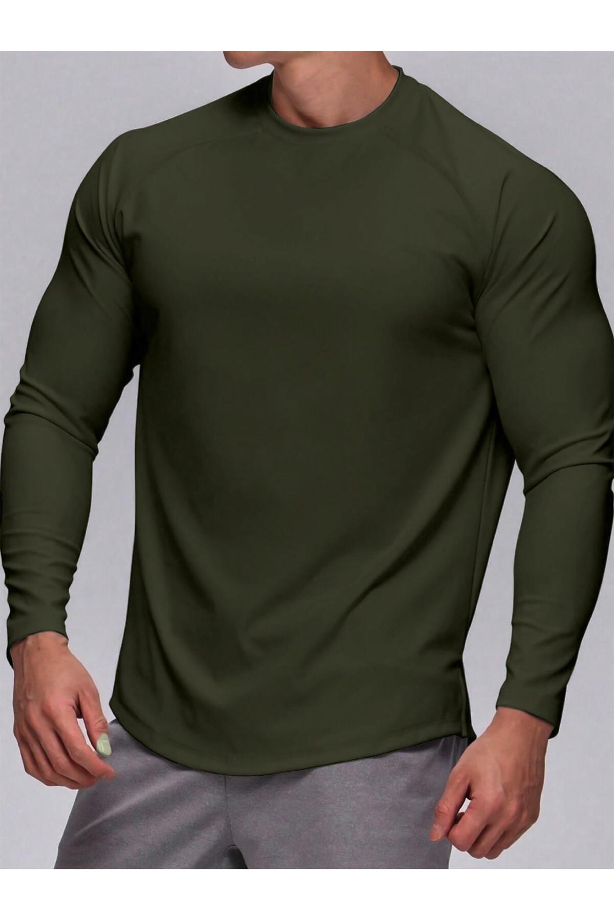 Ghassy Co. Erkek Running Sports Reglan Oval Kesim Uzun Kollu Pamuklu Penye T-shirt görsel 4