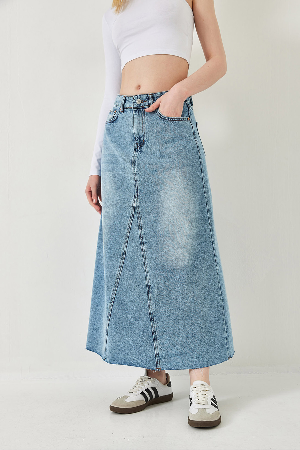 Bianco Lucci-Fusta lungă din denim tăiată cu laser pentru femei 5137 60261291 5