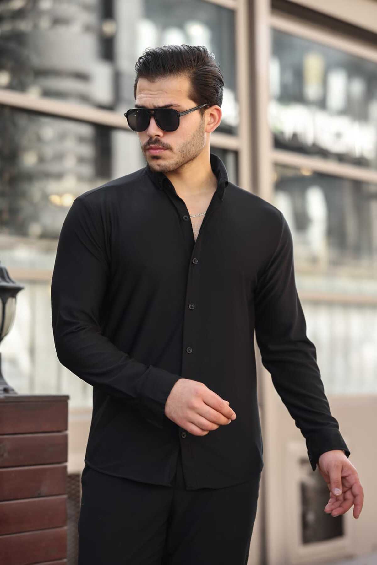 YŞRLİNE COLLECTİON  YŞR VENEDİK KUMAŞ UZUN KOL DAR KESIM ERKEK GOMLEK