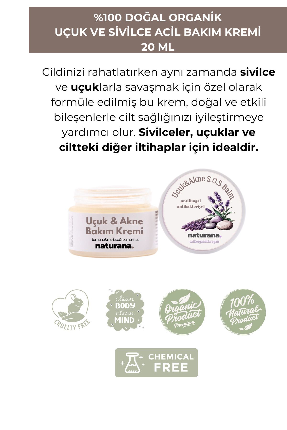 Naturana %100 Doğal Organik Uçuk Kremi Uçuk Ve Acil Bakım Balmı 20 ml