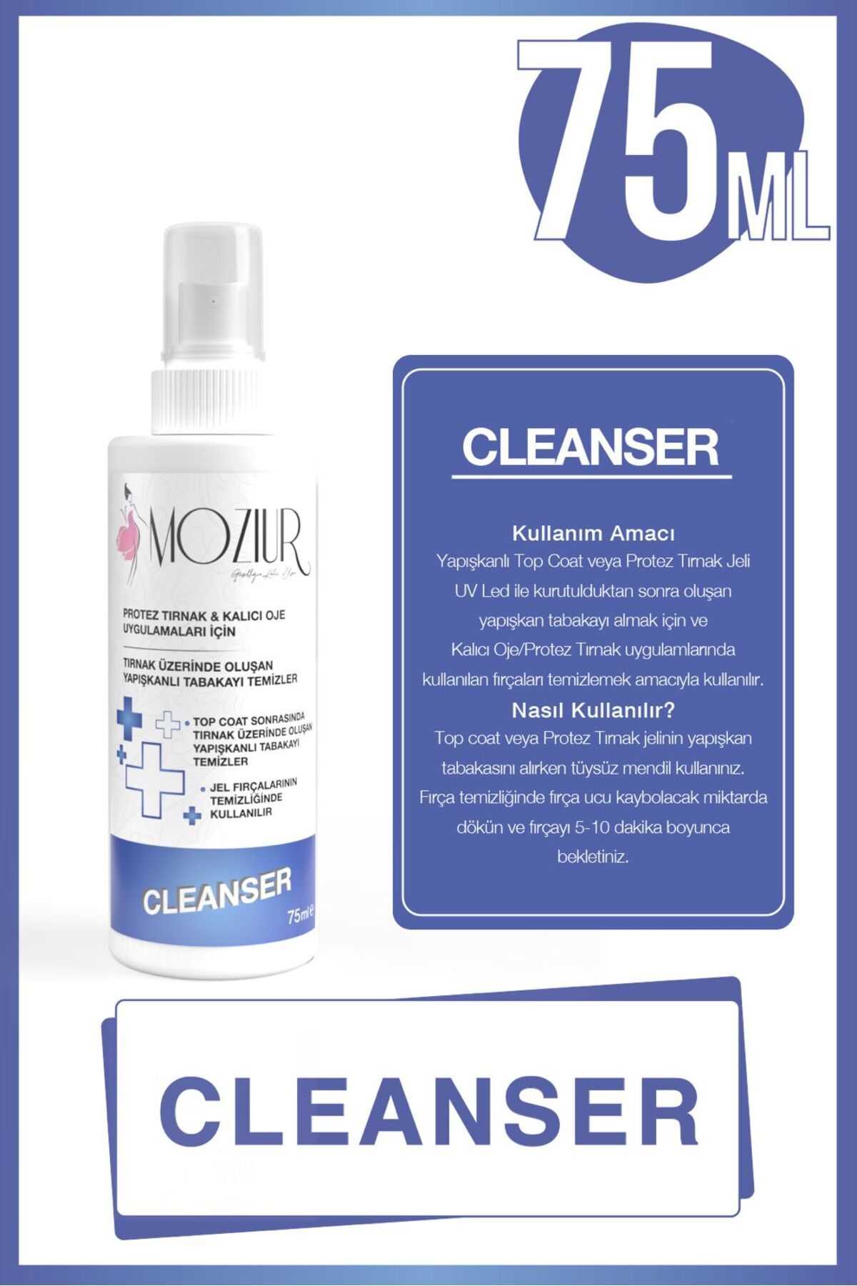 MOZIUR Cleanser Yapışkan Tabaka Temizleyici Ve Fırça Bakım Solüsyonu - Sprey Kapak 75ml