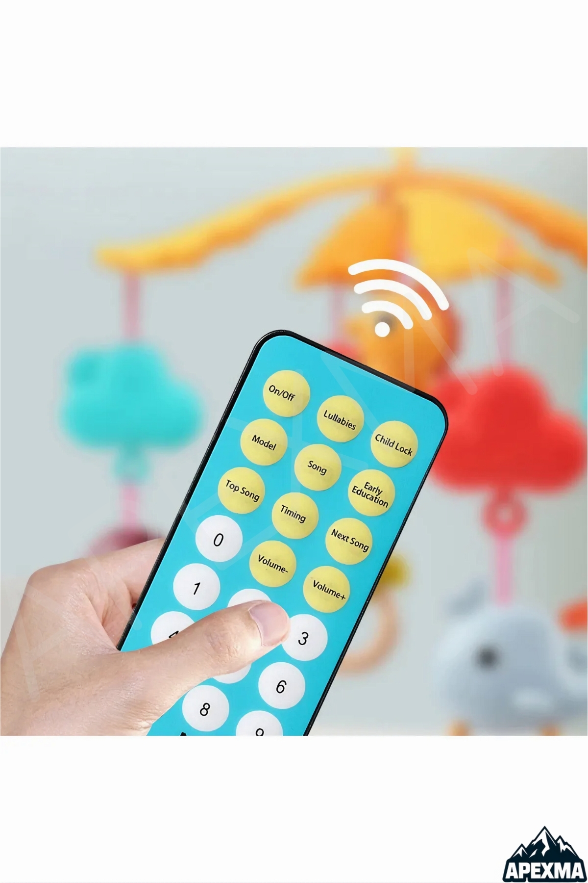 Apexma Pilli Işıklı Müzikli Kumandalı Projektörlü Sabitlemeli Çıngıraklı Dönence - Bebek Uyku Arkadaşı fotoğrafı 7 (önizleme)