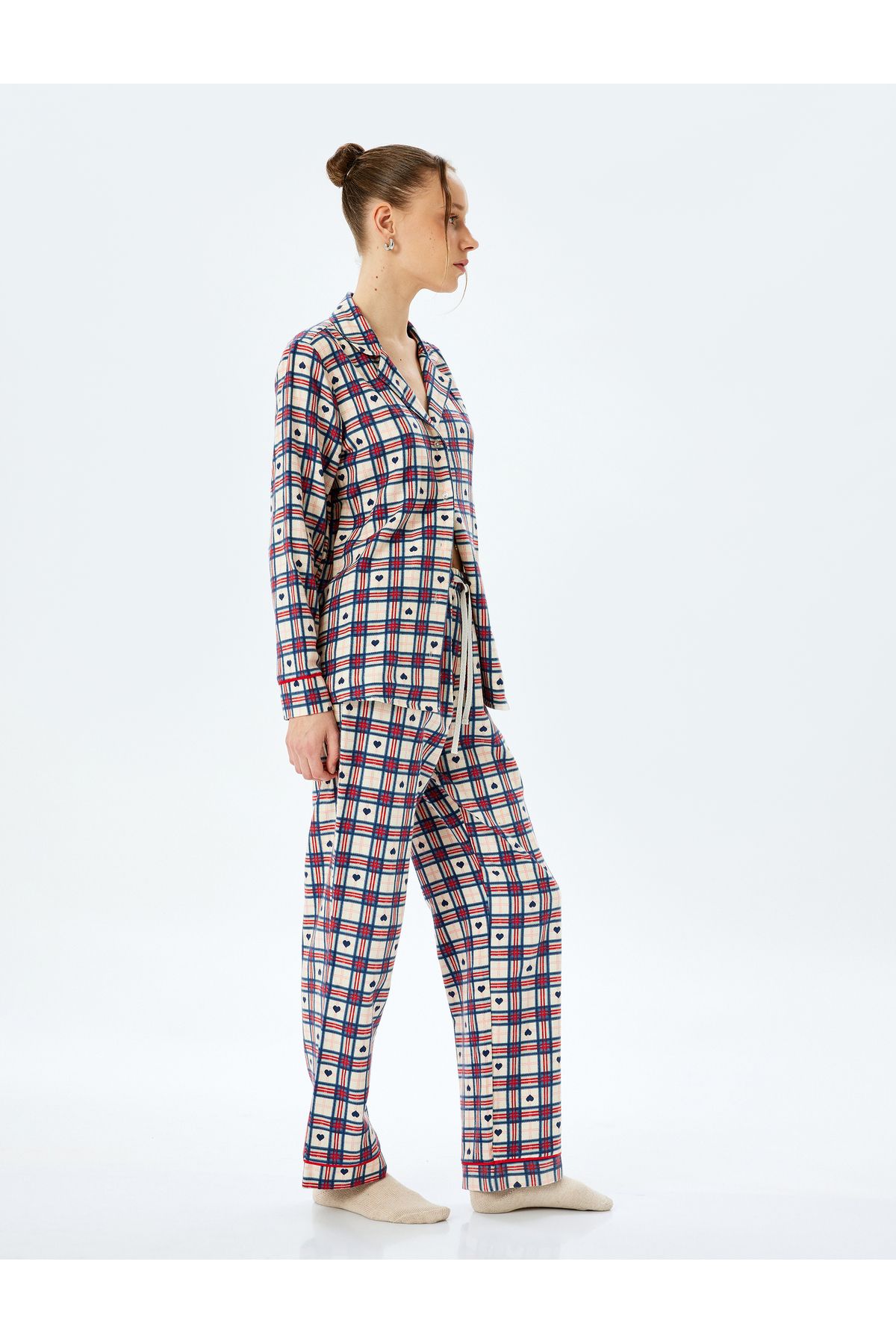 Koton-Plaid Heart Cotton Pajama Bottoms 2