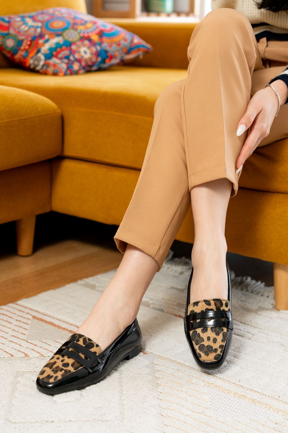 DİVOLYA-Balerini Fava Leopard din piele lacuita neagra (1 cm cu toc). 5