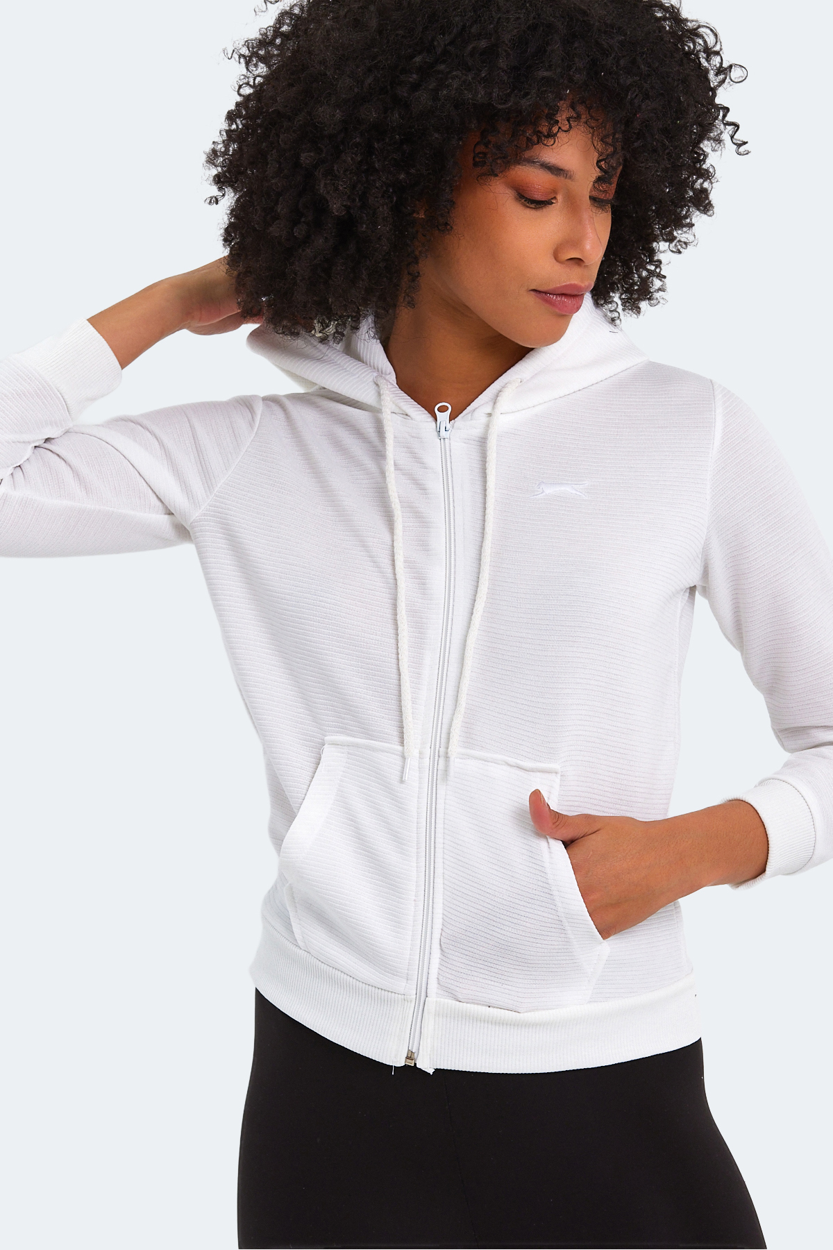 Slazenger PEMA I Kadın Fermuarlı Kapüşonlu Cepli Bej Sweatshirt görsel 5