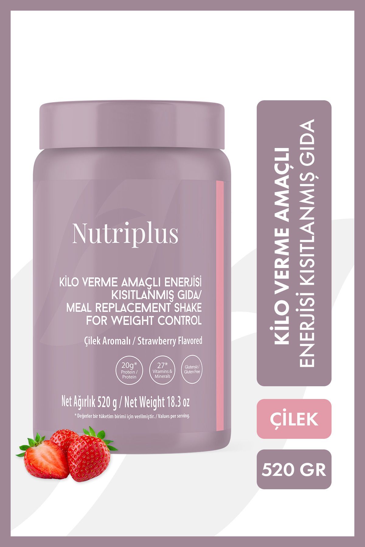 Nutriplus Kilo Verme Amaçlı Enerjisi Kısıtlanmış Gıda Çilek Aromalı 520 gr